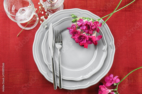 Beautiful festive table setting in cafe