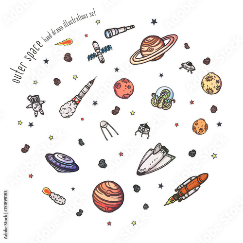 Astronomy doodles vector concept.