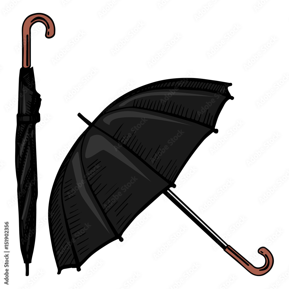 Vector illustration of black open and closed umbrella. Stock Vector ...