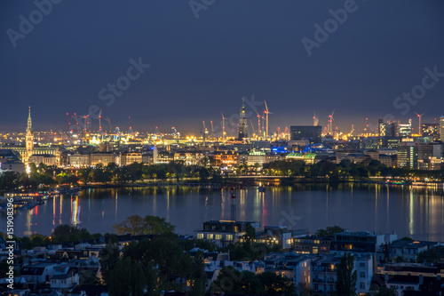 Hamburg, Germany, panorama at night