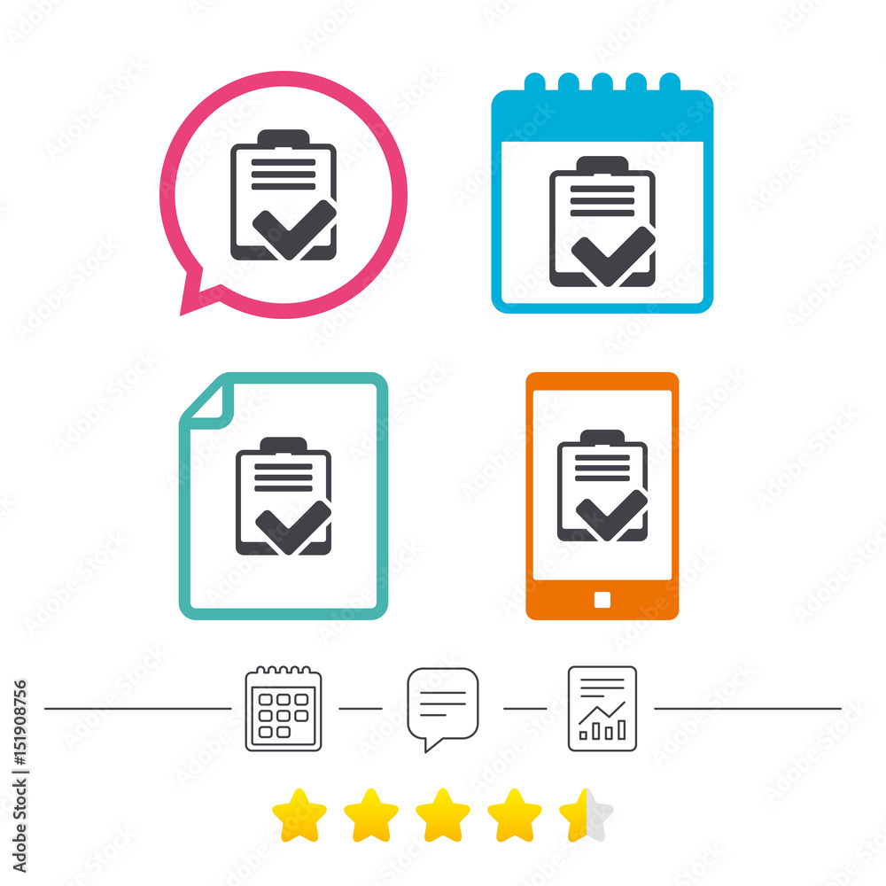 Checklist sign icon. Control list symbol. Checklist sign icon. Control list symbol.