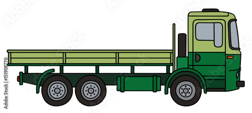 Light and dark green flatbed truck