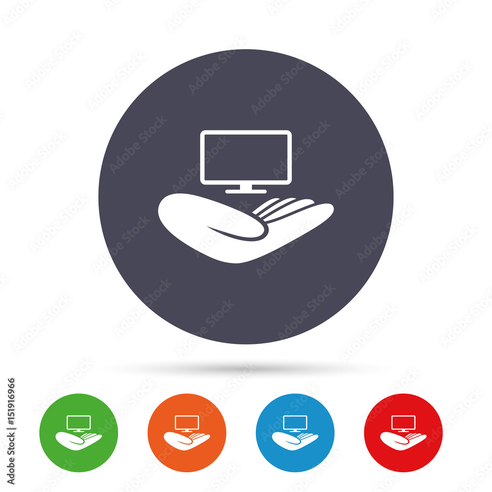 TV insurance sign. Hand holds wide-screen TV. TV insurance sign. Hand holds wide-screen TV.