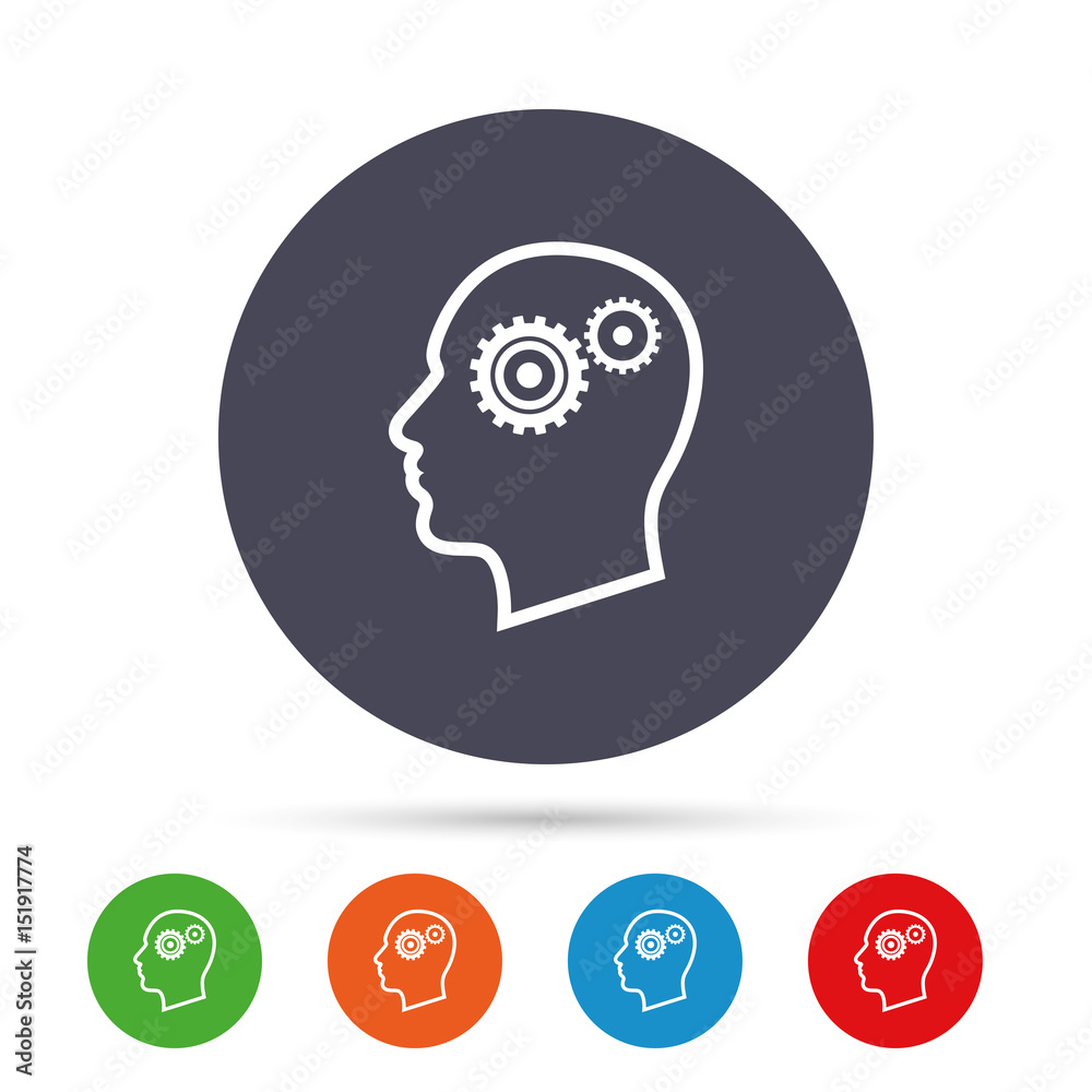 Head with gears sign icon. Male human head. Head with gears sign icon. Male human head.