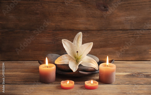 Beautiful spa composition on wooden background