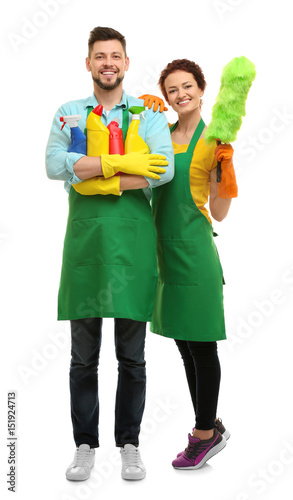Couple with cleaning suppli...