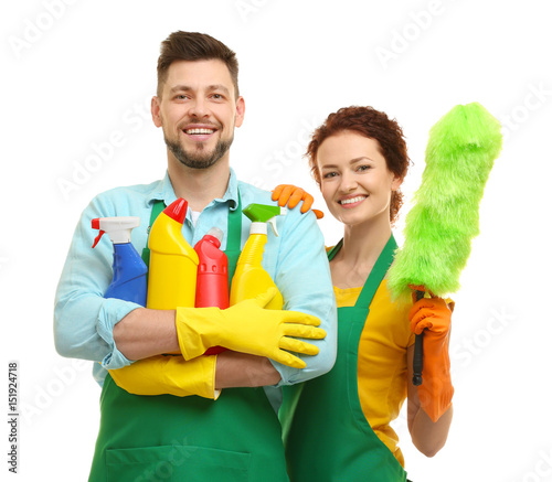 Couple with cleaning suppli...