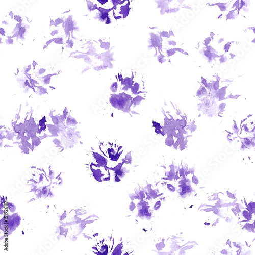 Abstract seamless pattern - black ink prints with messy dog paws. Creative monochrome backdrop with regular animal footprints