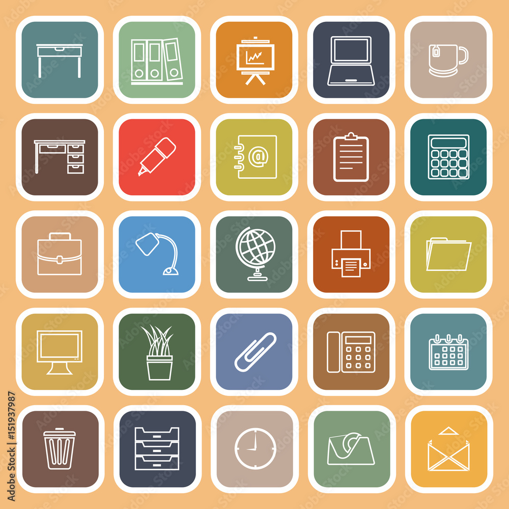 Workspace line flat icons on orange background Workspace line flat icons on orange background