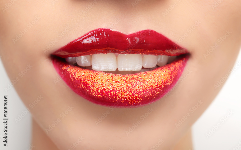 Lips of beautiful young woman with creative makeup, closeup Lips of beautiful young woman with creative makeup, closeup