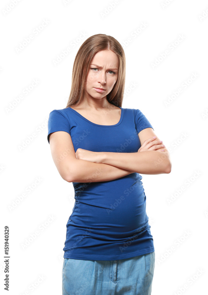 Emotional pregnant woman on white background Emotional pregnant woman on white background