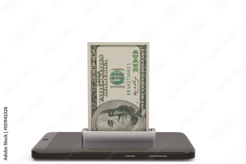 Smart phone with money concept dollars.3D illustration. Smart phone with money concept dollars.3D illustration.