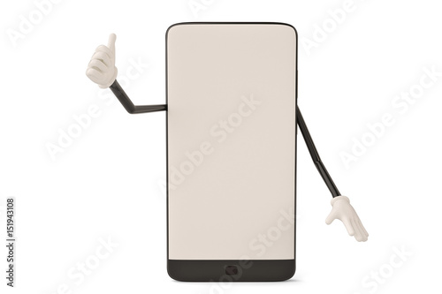 Cartoon character of smartphone.3D illustration.