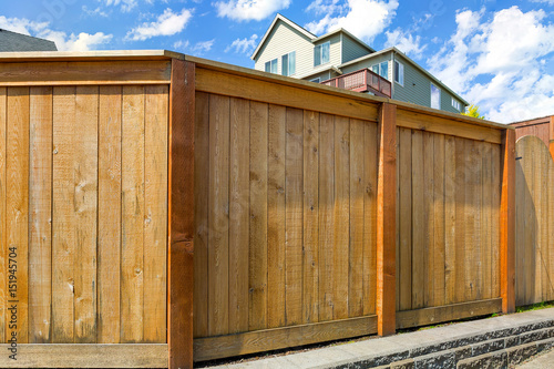 House Backyard Wood Fence with Gate Fototapet