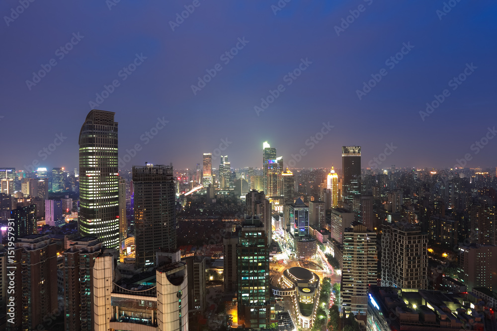 Aerial photography at Shanghai City buildings of night