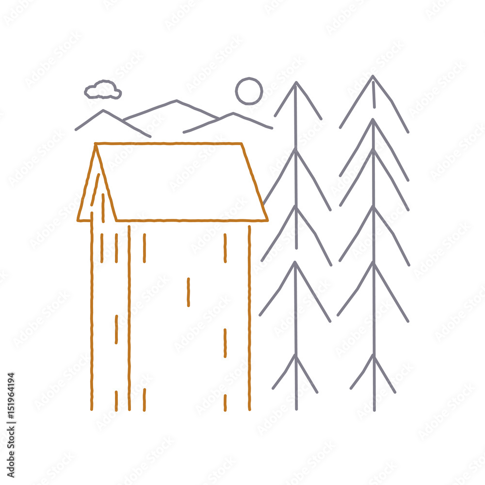 Coastal Mountain condo building with fir trees. Coastal Mountain condo building with fir trees.