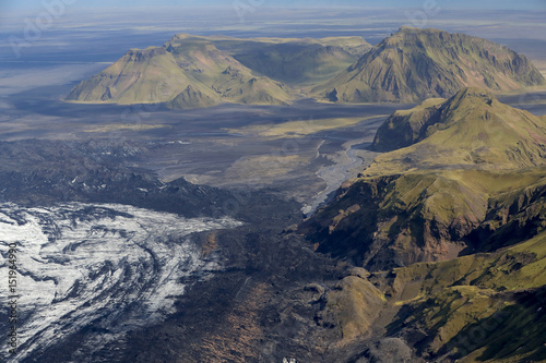 Aerial of Mountains, Emstrur Area. Region by Katla- subglacial volcano under Myrdalsjokull Ice Cap, Iceland photo