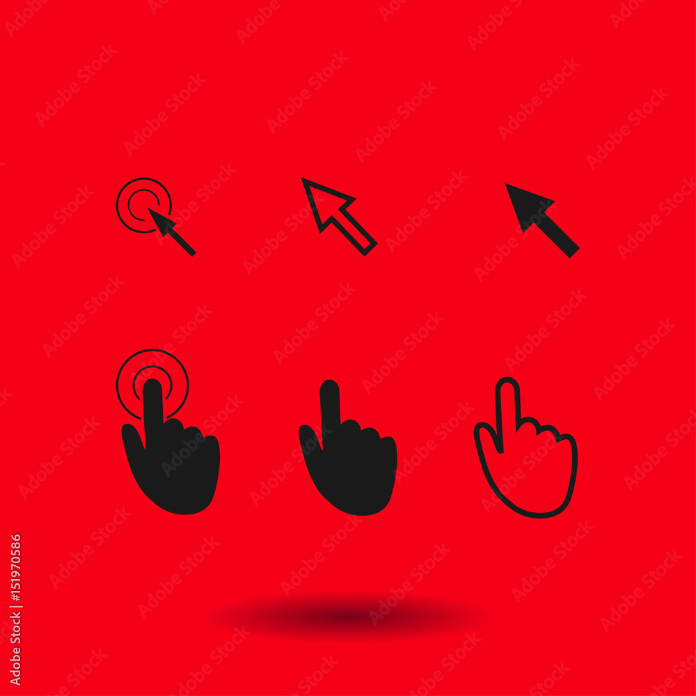 Obraz premium Cursor pointer icons. Click press and touch actions. Flat style.