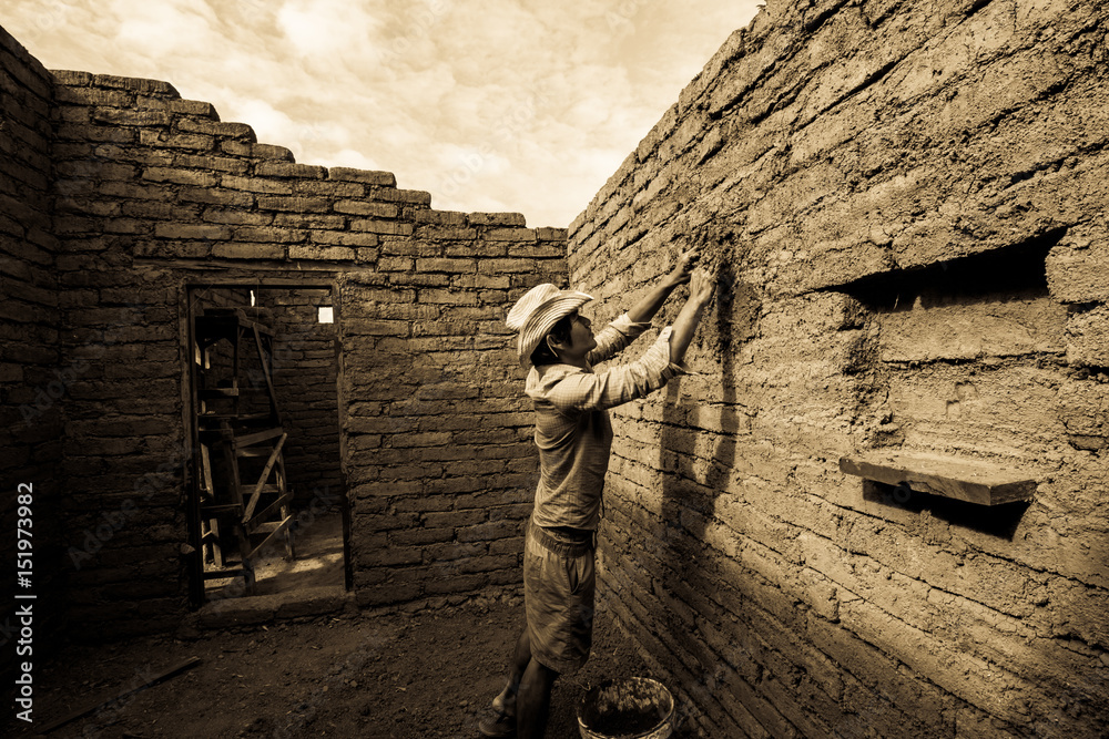 Fototapeta premium Earthen plastering