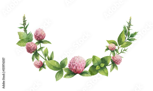 Watercolor hand painted wreath with Red clover.