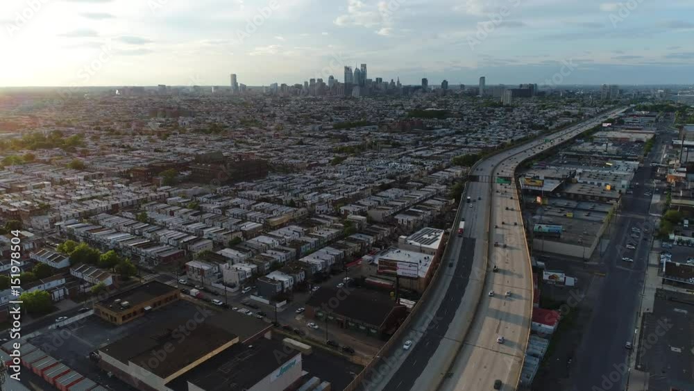 Aerial View Flying towards Philadelphia Skyline Aerial View Flying towards Philadelphia Skyline