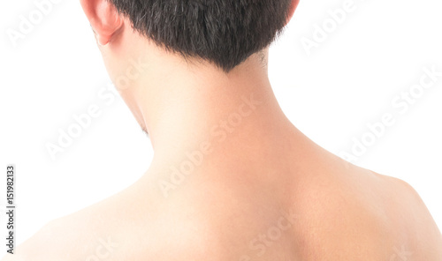 Closeup back and neck of man on white background beauty healthy skin care concept