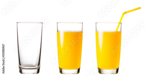 Empty and full glasses with orange juice