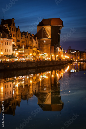 The Crane in Old Town of Gdansk by Night in Poland