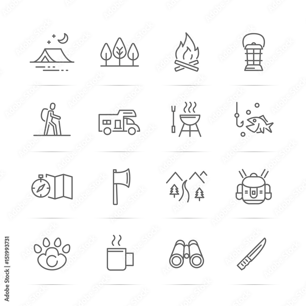 camping vector line icons camping vector line icons