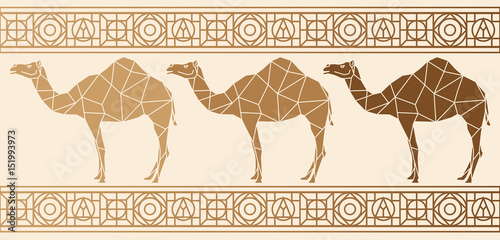Background with camels. Ethnic pattern. 