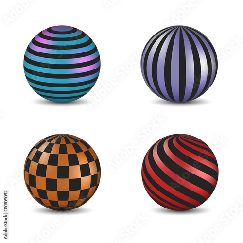 Set of glossy colored balls with strip and square fill, vector illustration.