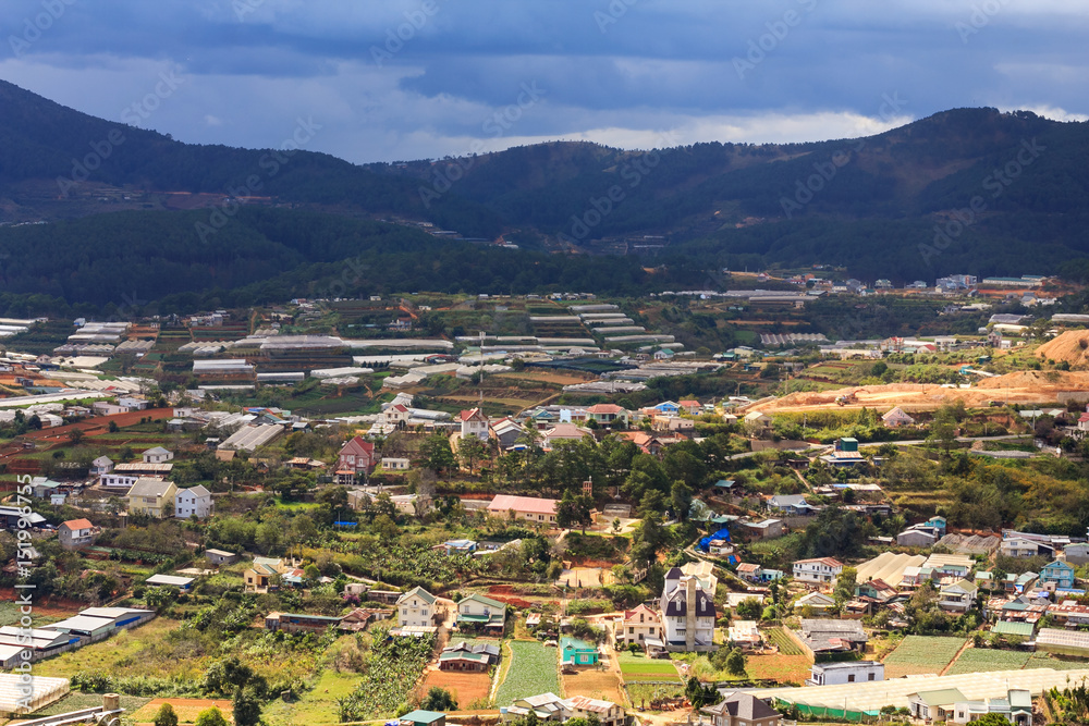 Dalat city, view from Robin hill, Dalat, Lam Dong, Vietnam. Da Lat is one of the beautiful and the famous city in Viet Nam. It also a popular tourist destination of Asia.