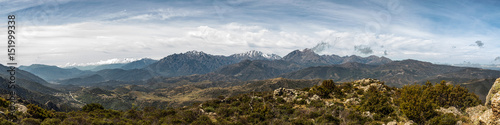 Panoramic view of snow capped mountains of northern Corsica