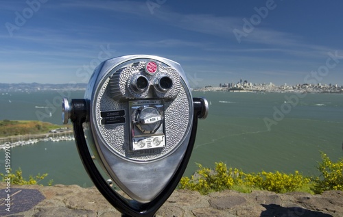 Telescope at Vista point looking to San Francisco, Hourseshoe Bay, San Francisco, California, USA