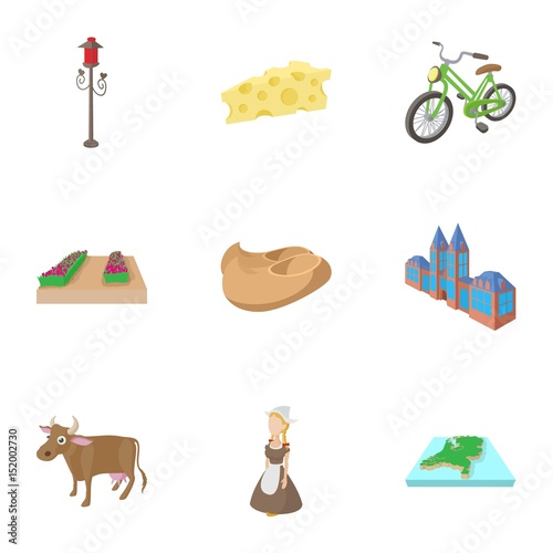 Holland icons set, cartoon style
