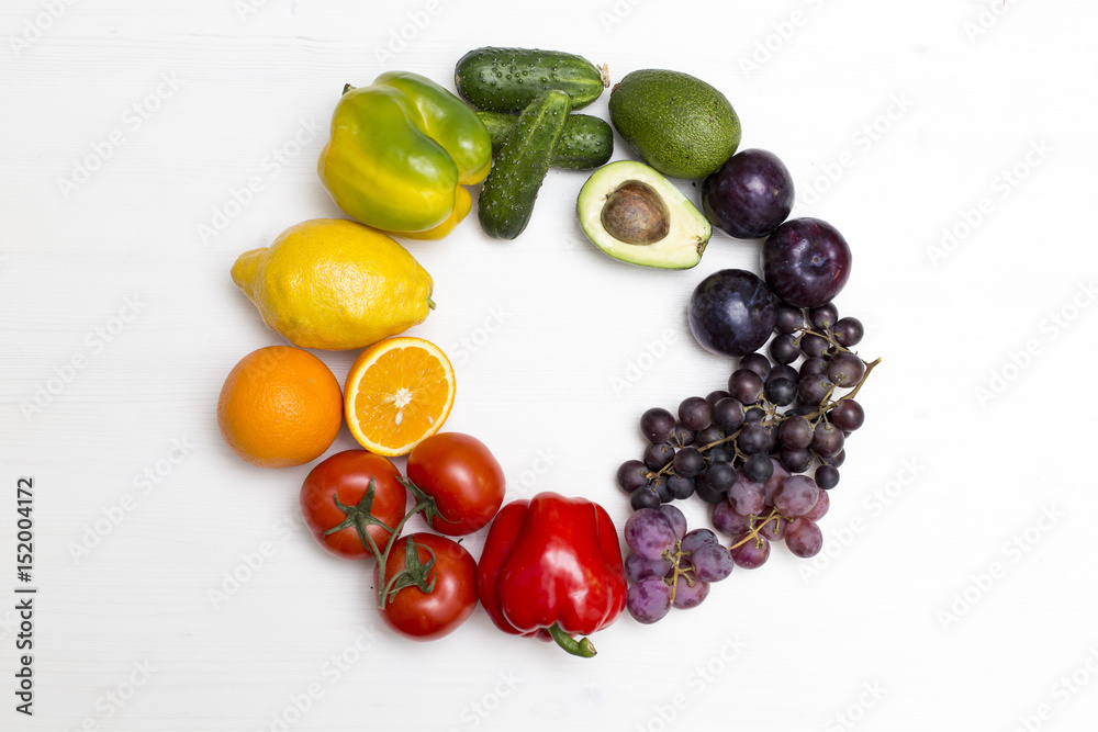 Color circle made of vegetables and fruits Color circle made of vegetables and fruits