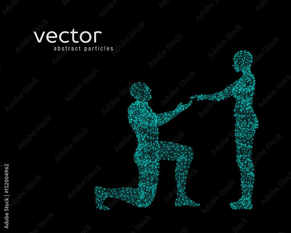 Vector illustration of couple. Offer of marriage.