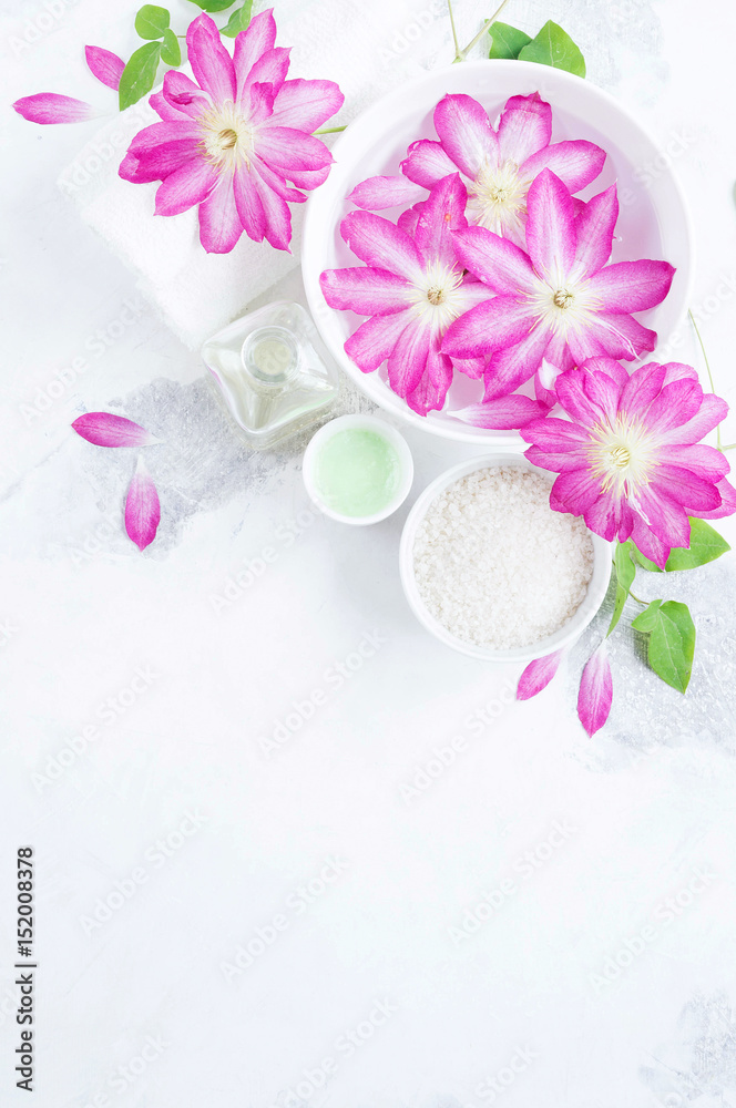 Massage and Spa products with flowers clematis