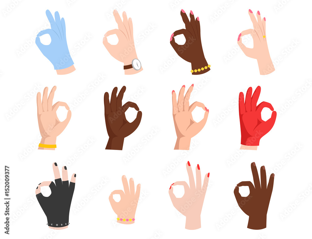 Fototapeta premium Ok hands success gesture okey yes agreement signal business human agree best approval vector.