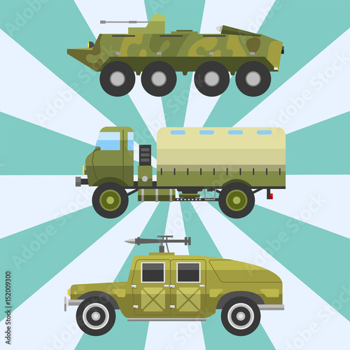 Military technic army war transport fighting industry technic armor defense vector collection