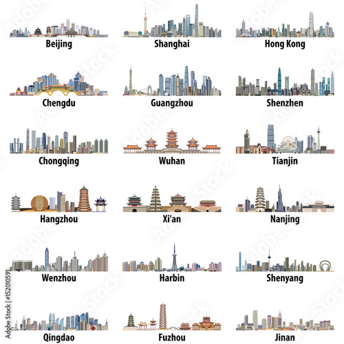China largest cities skylines vector illustrations photo