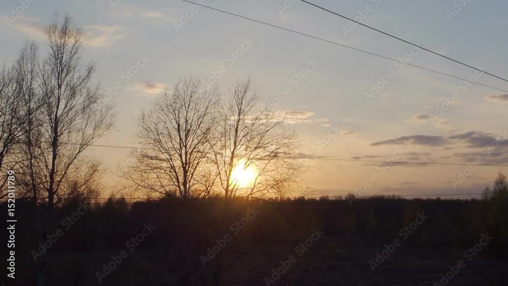 the scenery on the TRANS-Siberian railway at sunset in spring