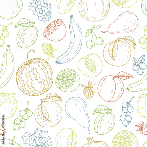 Seamless hand-drawn fruit  background.  Can be used for wallpaper, web page background, surface textures.