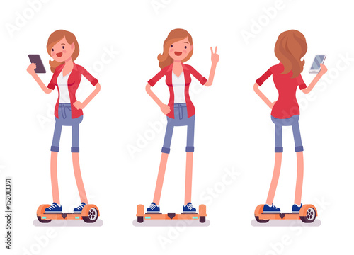 Gyroscooter girl balancing with smartphone