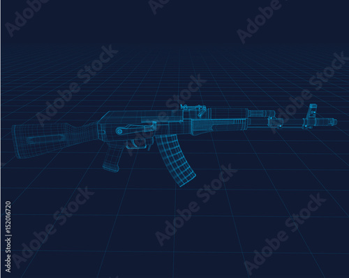 Kalashnikov Vector wireframe, perspective 3d technology vector illustration.