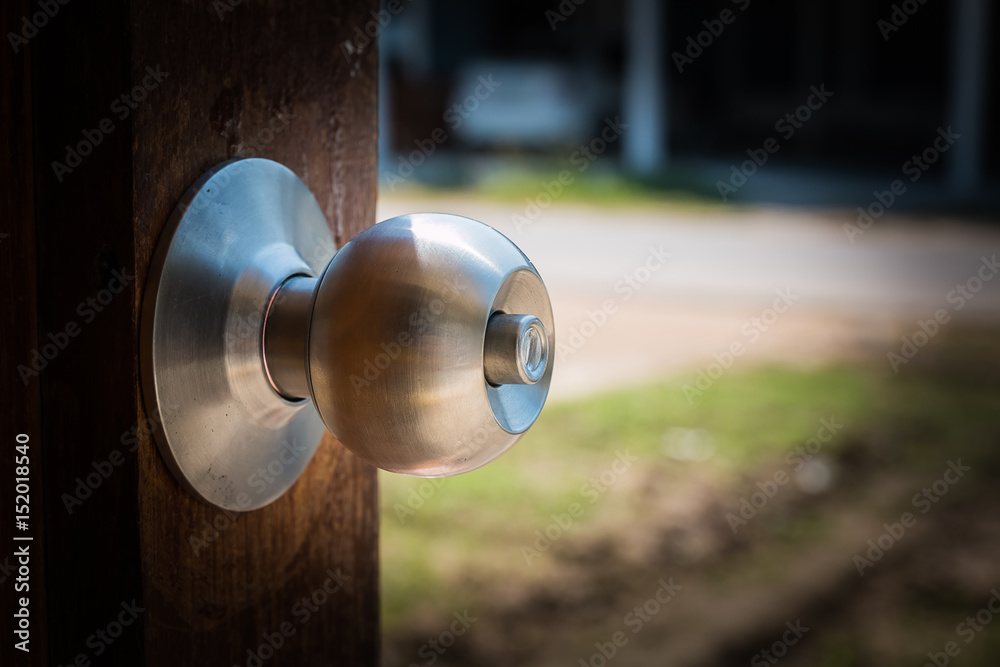 stainless knob on door