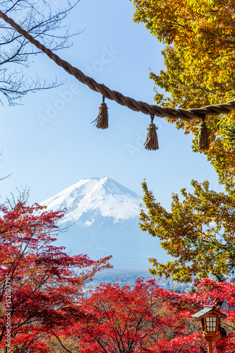 Mountain Fuji and japanese temple rope photo