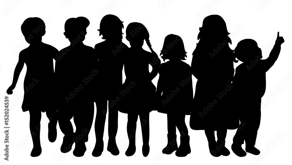 silhouette of children together walking