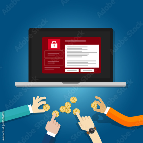 wanna cry hacker malware concept of lock folder and ask money hand holding coin ransom ware locked screen