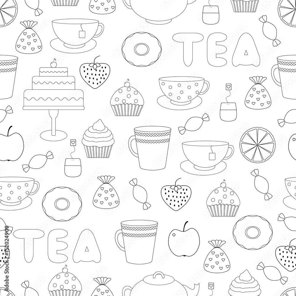 Tea,sweets seamless pattern